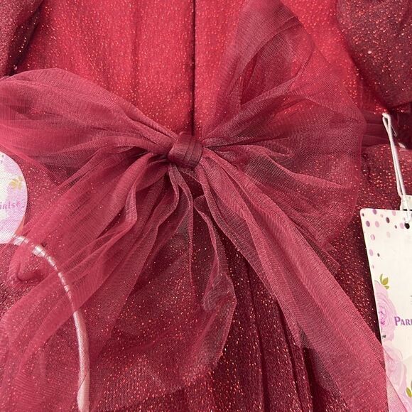 Pink Girls Couture Burgundy Glitter floral embellished Holiday Party Dress NWT 3 - Picture 11 of 15
